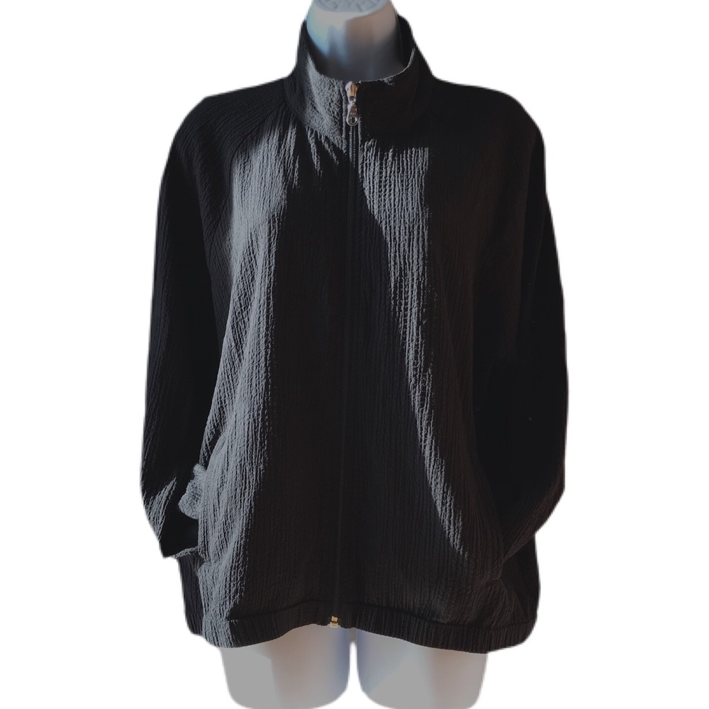Monterey Bay Women’s Textured Sweater Zip Front Black Cozy Size LP